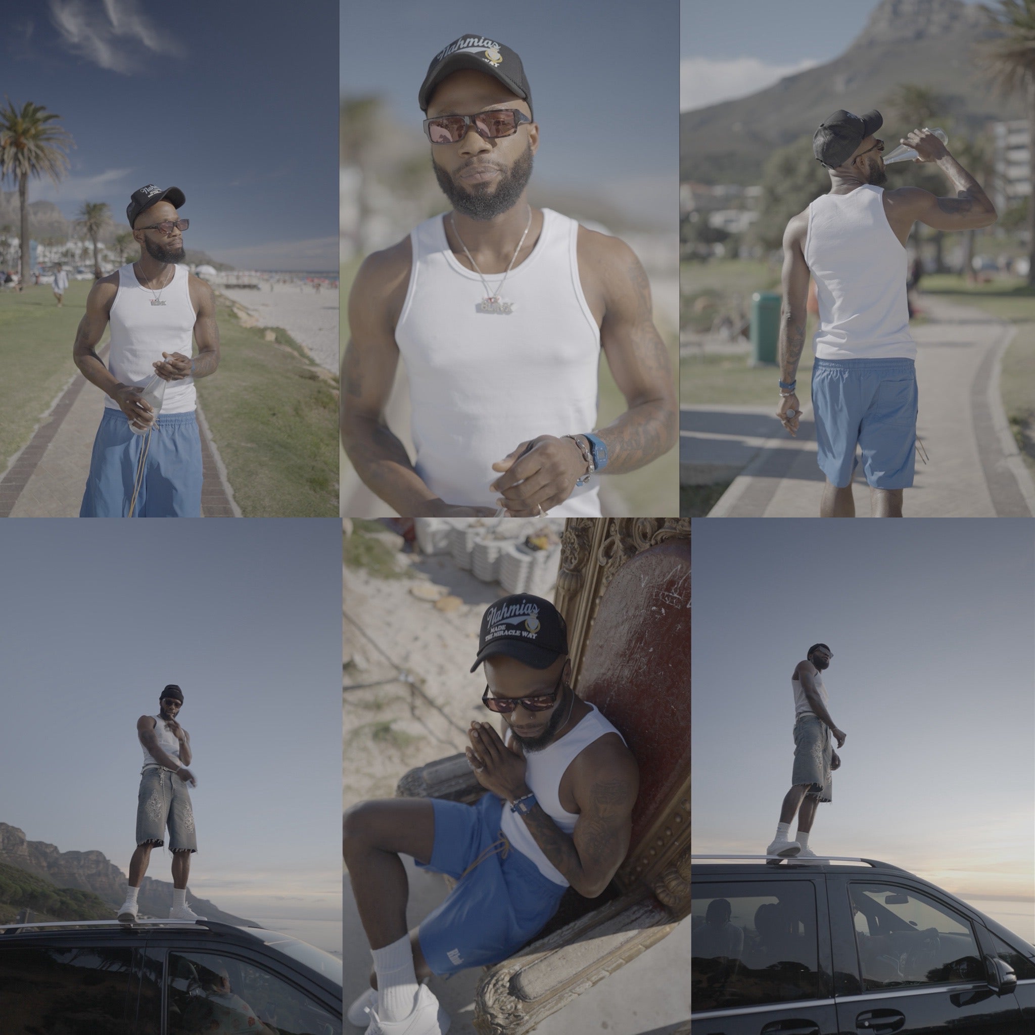 Collage of premium stock footage clips from footage bundle showing cinematic video examples