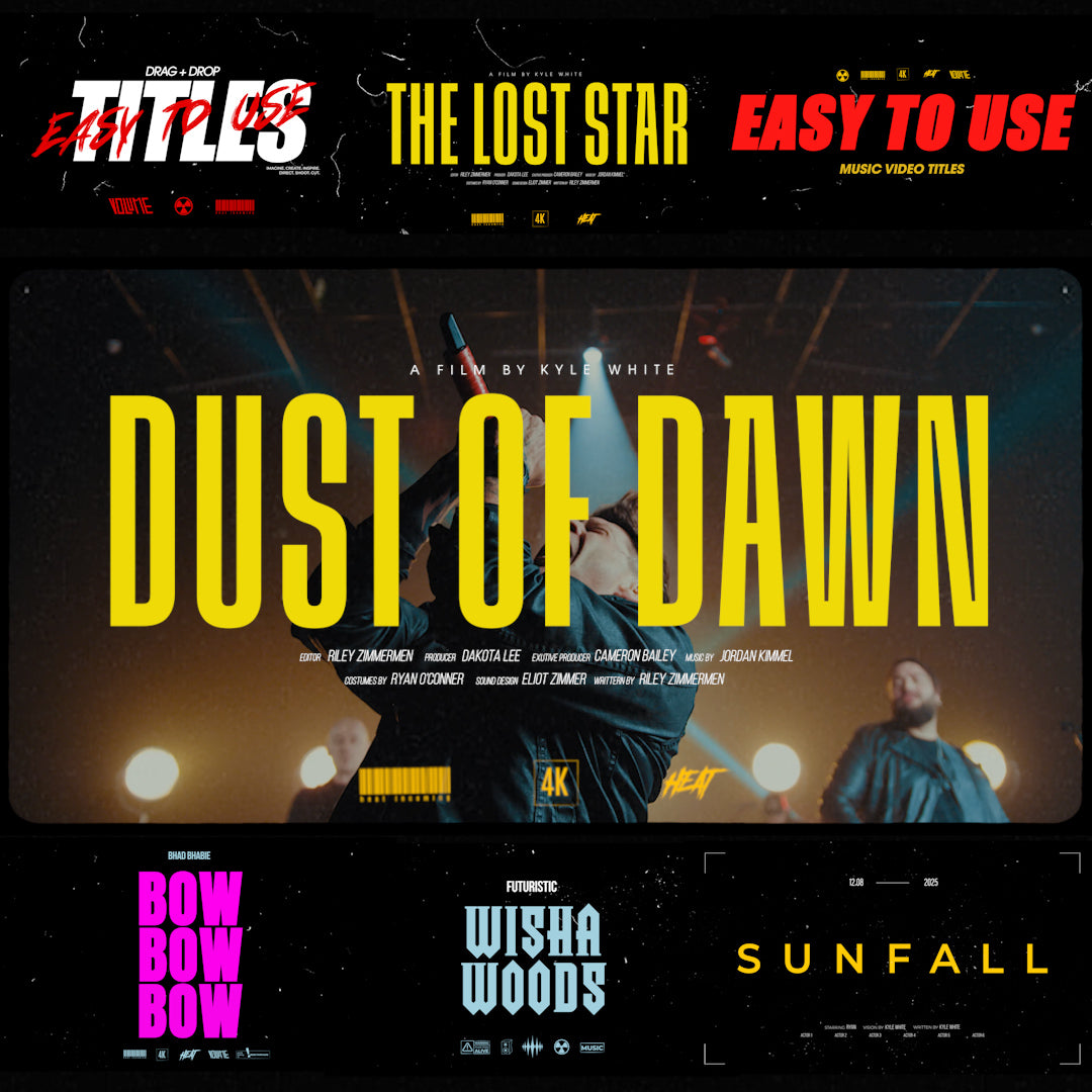 Examples of Epic Titles pack showing various animated title designs and text effects in use