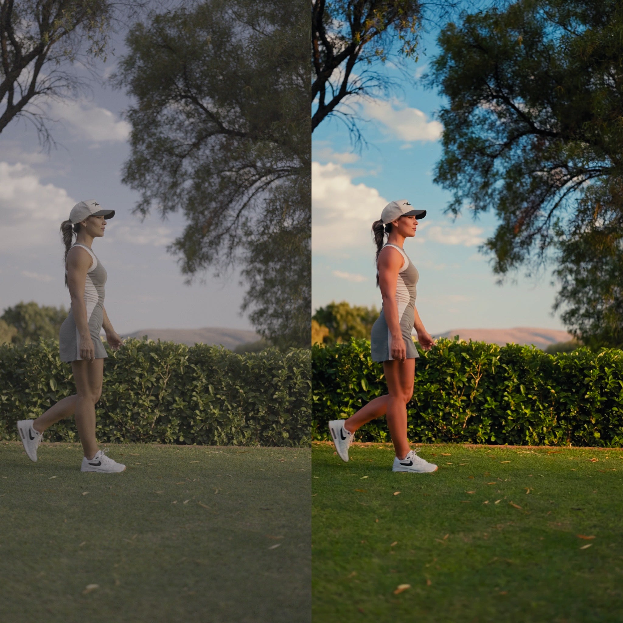 Before and after comparison showing color grading transformation using Candy LUT cinematic preset