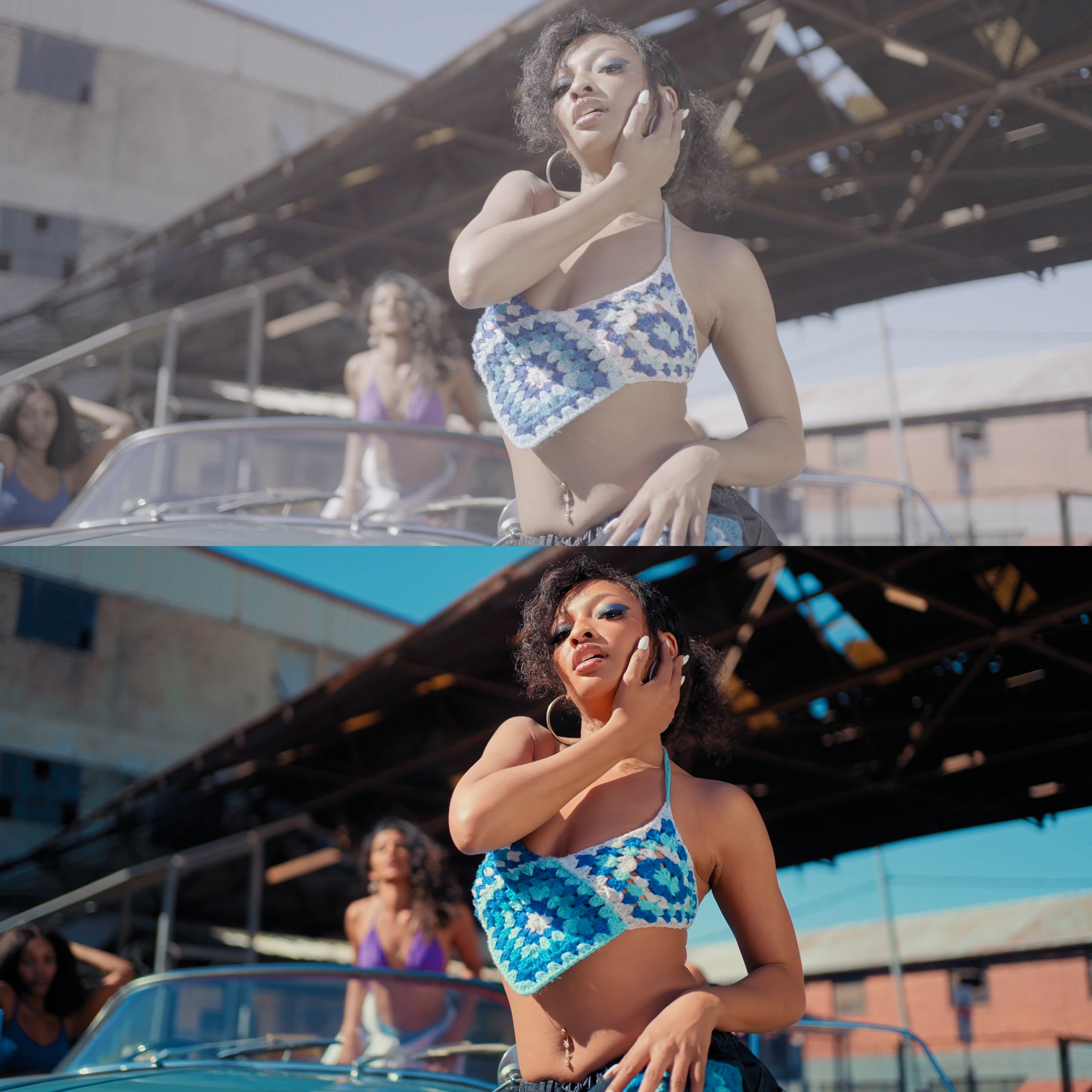 Before and after comparison showing color grading transformation using The Candy LUT cinematic LUT preset