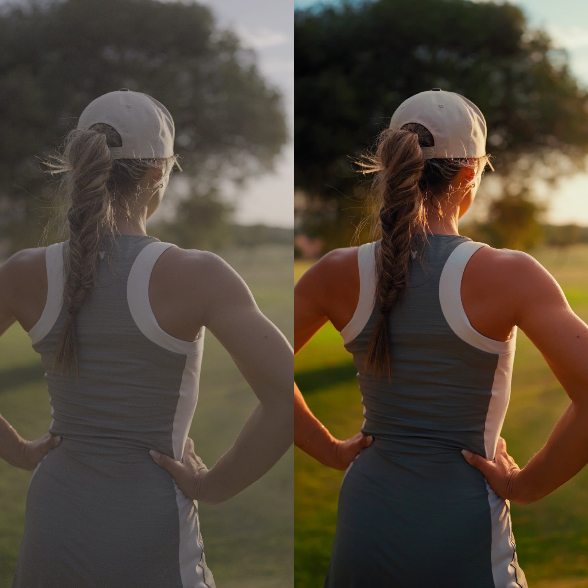 Before and after comparison showing color grading transformation using Candy LUT cinematic preset